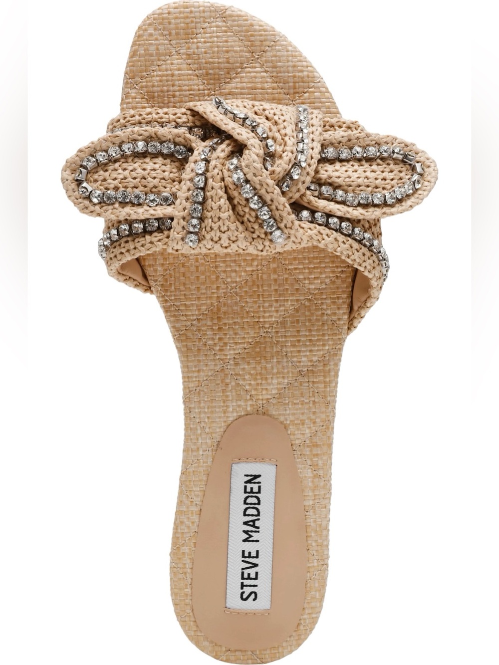 Steve Madden Natural Raffia Slide Sandals with Crystal Bow